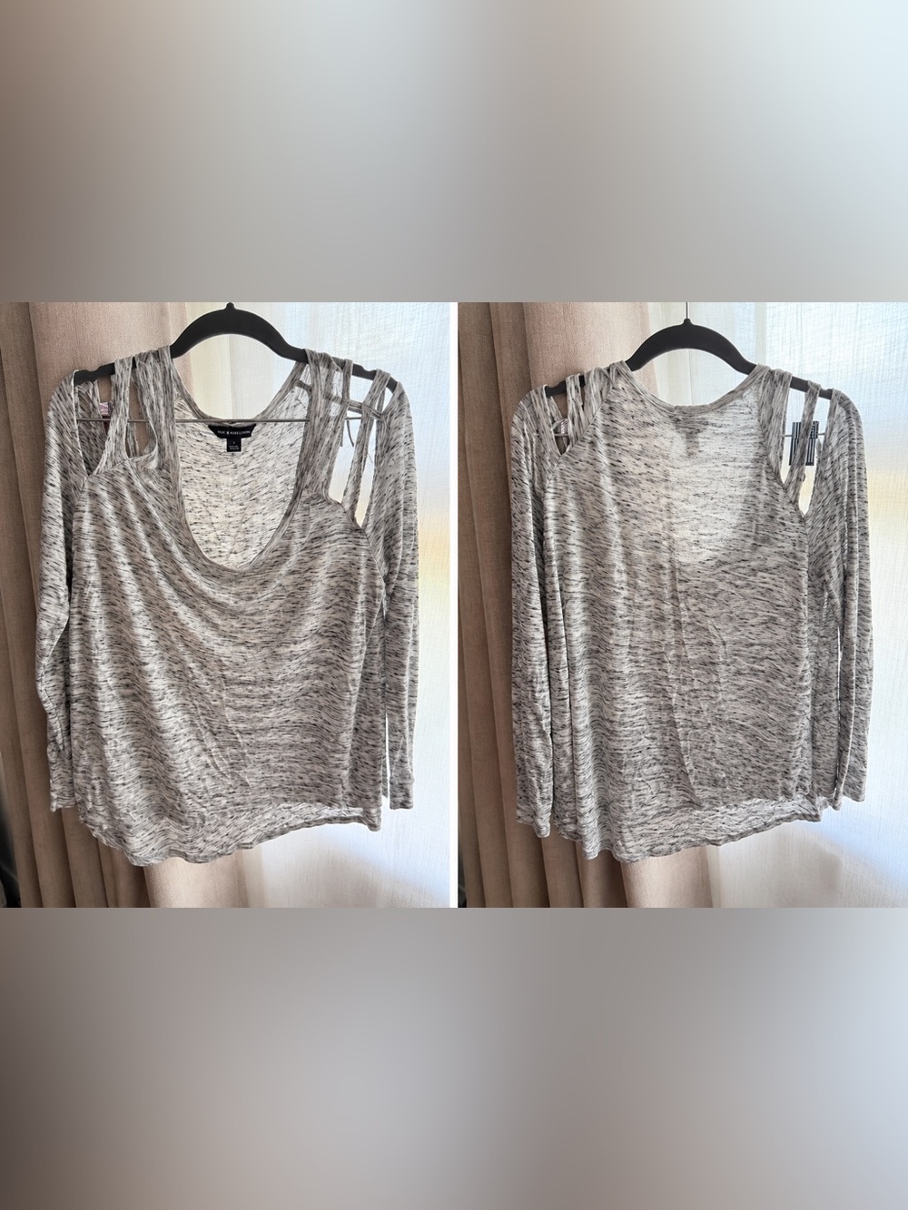 Rock & Republic Marled Light Gray V-Neck Sweater